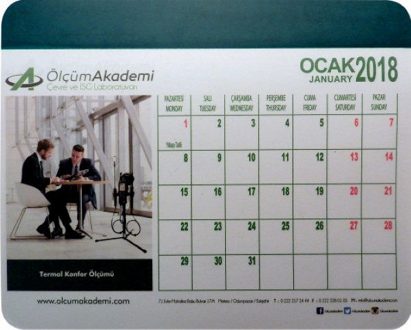 12 Ay Takvimli Mousepad 18 x 22